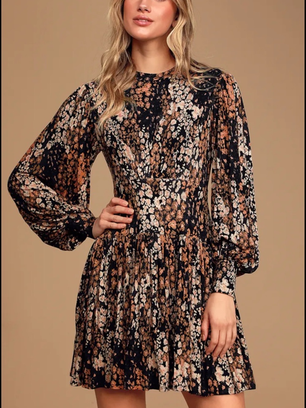 Free People Women's Heartbeats Floral Soft Jersey Mini Dress Small Long Sleeve